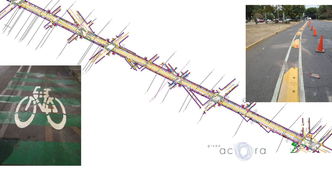 Plano y fotografías de la ciclovía rehabilitada