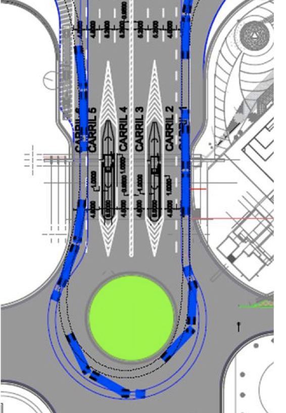 Plano de glorieta y carriles de acceso